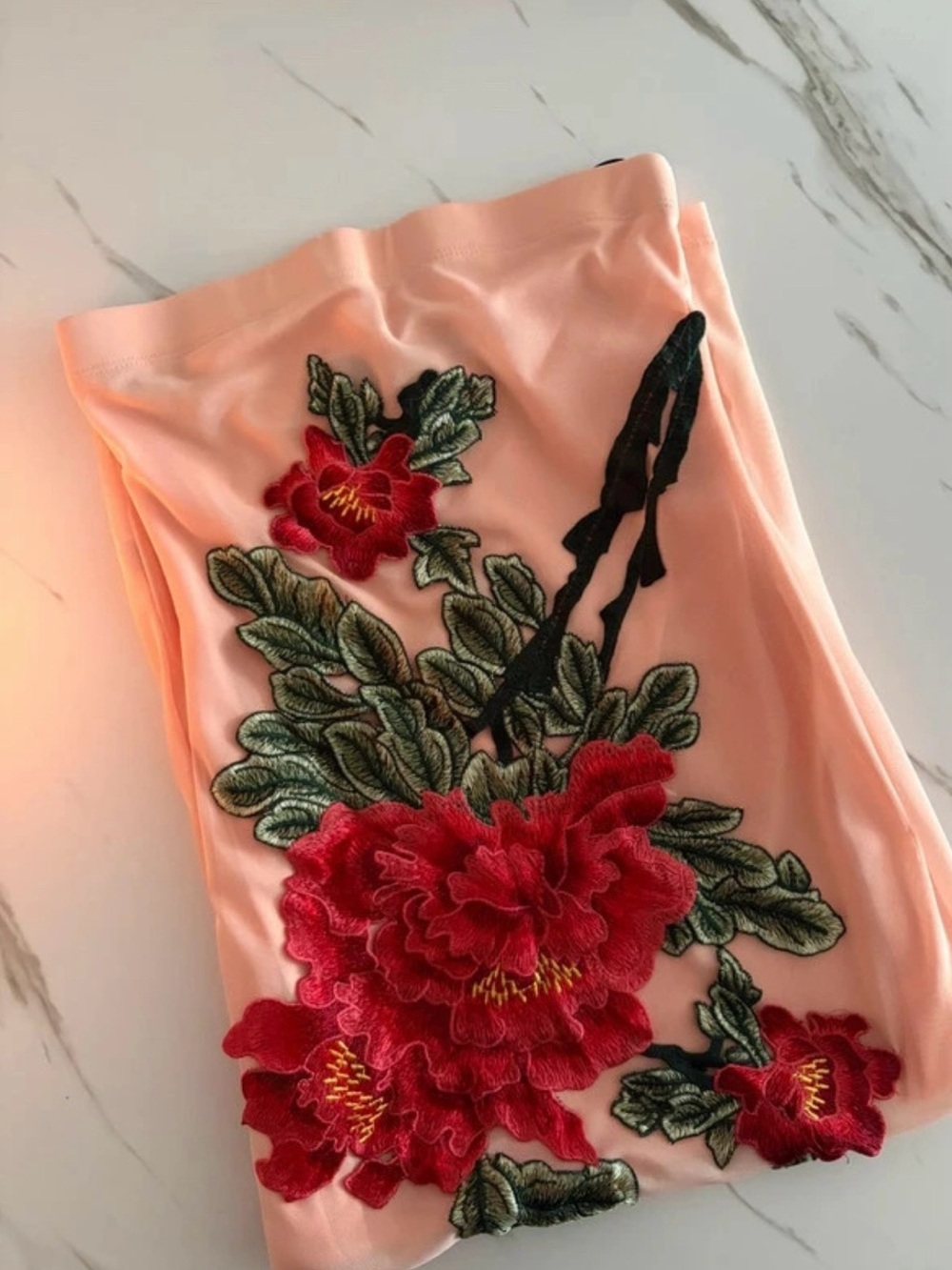 Forever 21 Peach Slip Dress with Red Floral Appliqué